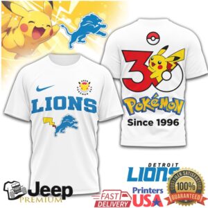Detroit Lions x Pokémon 30th Anniversary Pikachu T Shirt Detroit Lions x Pokémon 30th Anniversary Pikachu T Shirt