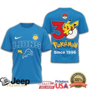 Detroit Lions x Pokémon 30th Anniversary Pikachu T Shirt