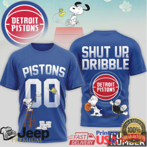 Detroit Pistons Snoopy Shut Up & Dribble Custom Number T Shirt Detroit Pistons Snoopy Shut Up & Dribble Custom Number T Shirt