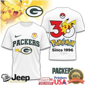 Green Bay Packers x Pokémon 30th Anniversary Pikachu T Shirt Green Bay Packers x Pokémon 30th Anniversary Pikachu T Shirt