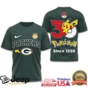 Green Bay Packers x Pokémon 30th Anniversary Pikachu T Shirt
