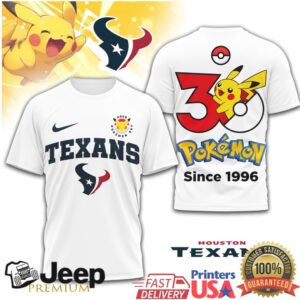 Houston Texans x Pokémon 30th Anniversary Pikachu T Shirt Since 1996 Houston Texans x Pokémon 30th Anniversary Pikachu T Shirt Since 1996