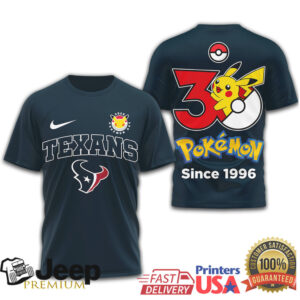 Houston Texans x Pokémon 30th Anniversary Pikachu T Shirt Since 1996