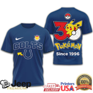 Indianapolis Colts x Pokémon 30th Anniversary Pikachu T Shirt Since 1996