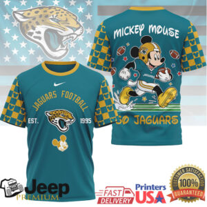 Jacksonville Jaguars x Mickey Mouse Football Graphic T Shirt Go Jaguars
