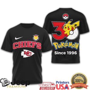 Kansas City Chiefs x Pokémon 30th Anniversary Pikachu T Shirt Since 1996