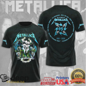 Metallica 45 Years Of Metallica 1981 2026 Anniversary Blue Skull T Shirt Metallica 45 Years Of Metallica 1981 2026 Anniversary Blue Skull T Shirt