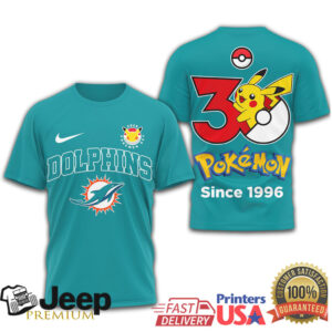 Miami Dolphins x Pokémon 30th Anniversary Pikachu T Shirt Since 1996