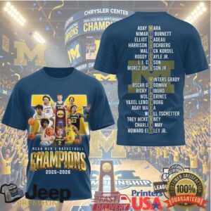 Michigan Basketball NCAA Champions 2025 2026 Full Roster T Shirt Michigan Basketball NCAA Champions 2025 2026 Full Roster T Shirt