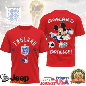 Mickey Mouse England Three Lions Football Goal T Shirt