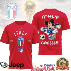 Mickey Mouse Italy FIGC Azzurri Soccer Goal T Shirt