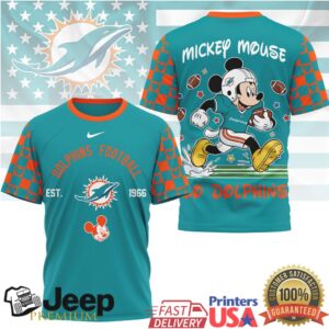 Mickey Mouse Miami Dolphins Football Fan Graphic T Shirt Est. 1966 Mickey Mouse Miami Dolphins Football Fan Graphic T Shirt Est. 1966
