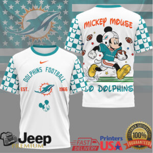 Mickey Mouse Miami Dolphins Football Fan Graphic T Shirt Est. 1966