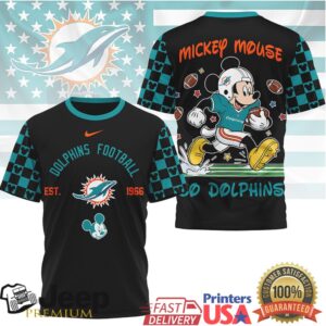 Mickey Mouse Miami Dolphins Football Fan Graphic T Shirt Est. 1966