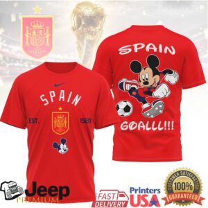 Mickey Mouse Spain National Football Team Fan T Shirt GOALLL Edition