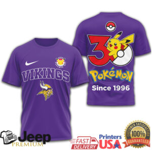 Minnesota Vikings x Pokémon 30th Anniversary Pikachu T Shirt Since 1996