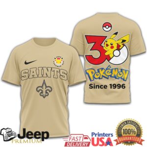 New Orleans Saints x Pokémon 30th Anniversary Pikachu T Shirt Since 1996