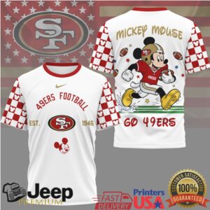 San Francisco 49ers x Mickey Mouse Football Graphic T Shirt Go 49ers San Francisco 49ers x Mickey Mouse Football Graphic T Shirt Go 49ers