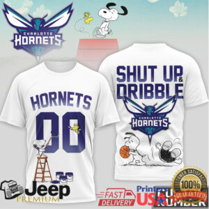 Snoopy x Charlotte Hornets Custom Number Shut Up and Dribble T Shirt Snoopy x Charlotte Hornets Custom Number Shut Up and Dribble T Shirt