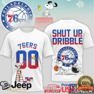 Snoopy x Philadelphia 76ers Custom Number Shut Up and Dribble T Shirt Snoopy x Philadelphia 76ers Custom Number Shut Up and Dribble T Shirt