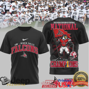 UW River Falls Falcons 2025 NCAA Division III National Champions T Shirt UW River Falls Falcons 2025 NCAA Division III National Champions T Shirt