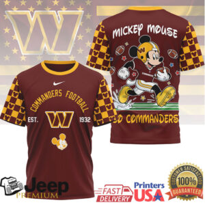 Washington Commanders x Mickey Mouse Football Graphic T Shirt Go Commanders