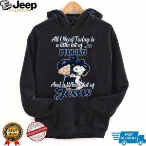 1XvHQtxU Snoopy And Charlie Brown All I Need Today Is A Little Bit Of Utah Jazz And A Whole Lot Of Jesus The Peanuts Shirt2