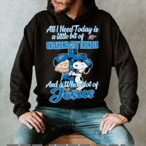 2025 Snoopy And Charlie Brown All I Need Today Is A Little Bit Of Oklahoma City Thunder And A Whole Lot Of Jesus Tee4
