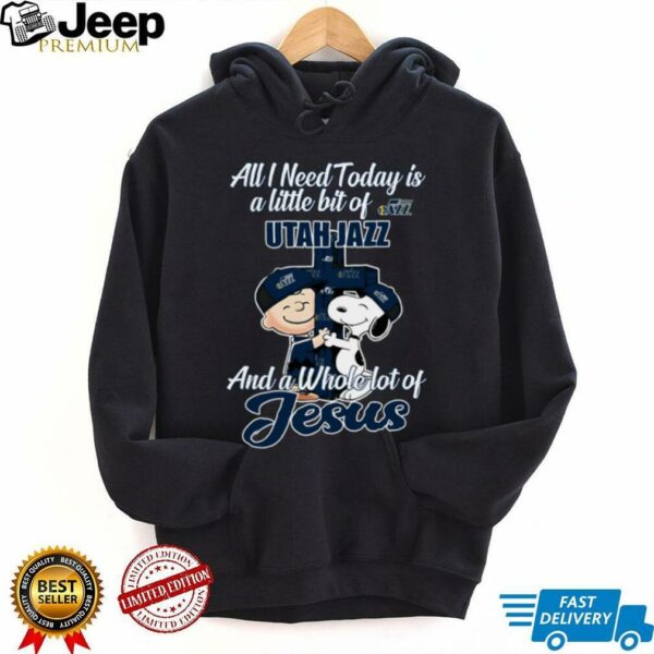 2025 Snoopy And Charlie Brown All I Need Today Is A Little Bit Of Utah Jazz And A Whole Lot Of Jesus Tee
