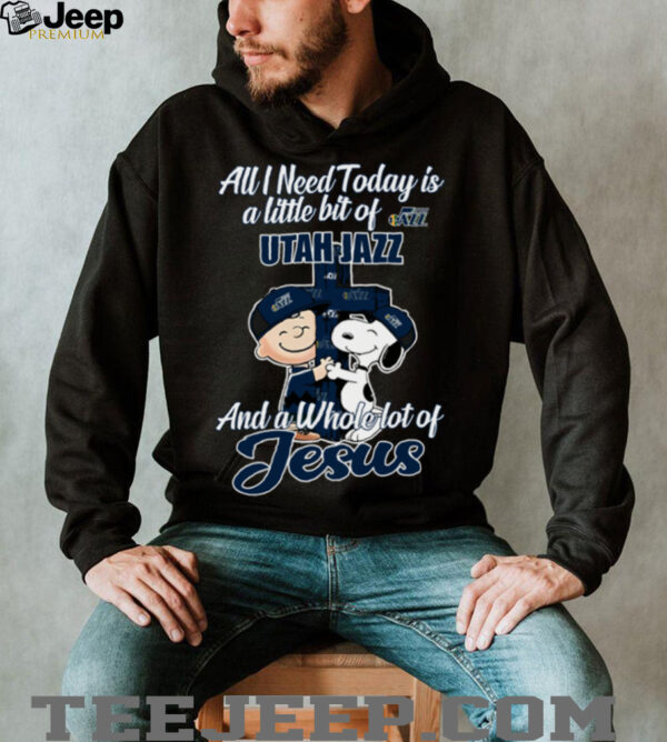 2025 Snoopy And Charlie Brown All I Need Today Is A Little Bit Of Utah Jazz And A Whole Lot Of Jesus Tee