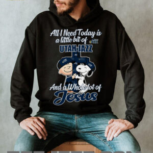 9Rg6ys0q Snoopy And Charlie Brown All I Need Today Is A Little Bit Of Utah Jazz And A Whole Lot Of Jesus The Peanuts Shirt3