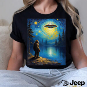 Bigfoot Gazing UFO Mystical Encounter Alien Visit Van Gogh Shirt0