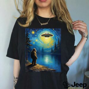 Bigfoot Gazing UFO Mystical Encounter Alien Visit Van Gogh Shirt1