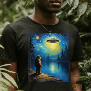 Bigfoot Gazing UFO Mystical Encounter Alien Visit Van Gogh Shirt3