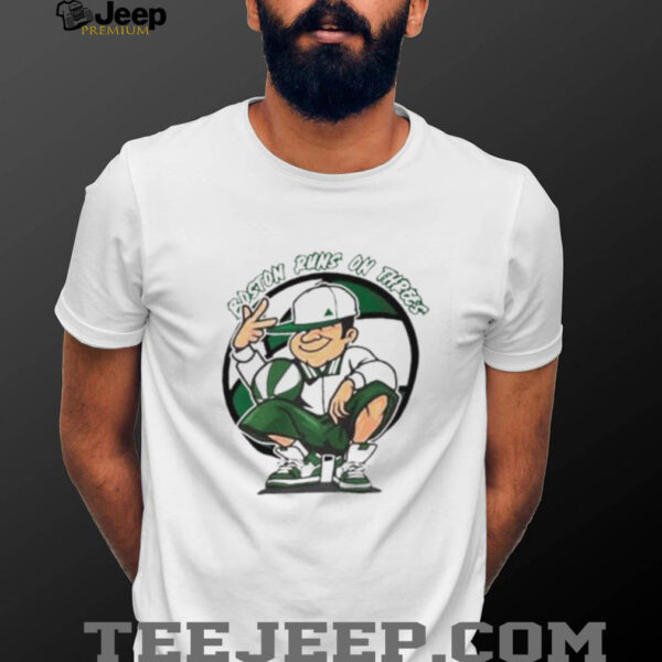 Boston Celtics runs on threes basketball shirt
