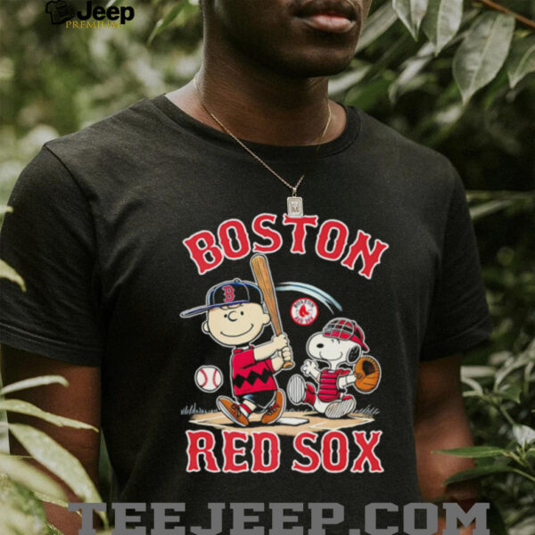 Boston Red Sox Snoopy Charlie Brown Baseball Peanuts Cartoon Graphic shirt