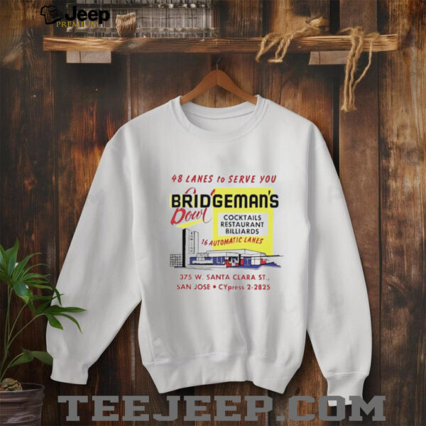 Bridgeman’s Bowl 48 lanes to serve you cocktails restaurant billiards shirt