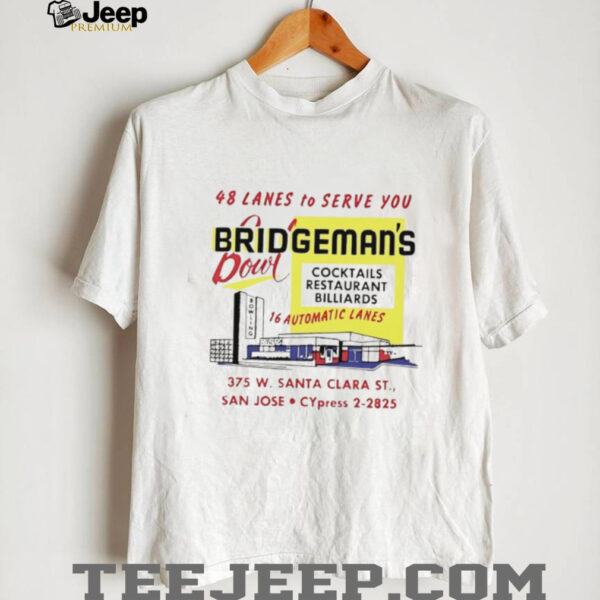 Bridgeman’s Bowl 48 lanes to serve you cocktails restaurant billiards shirt