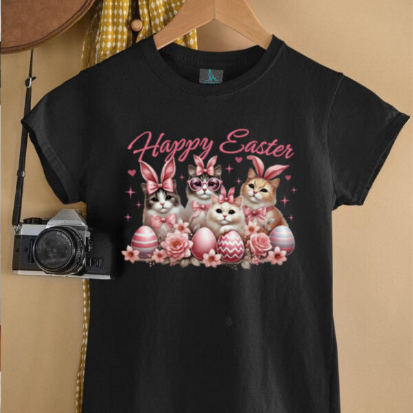 Cat Bunny Kids Women Happy Easter Kitty Rabbit Long Sleeve T Shirt