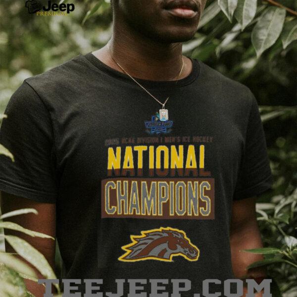 Champion Western Michigan Broncos Gray 2025 NCAA Frozen Four Men’s Ice Hockey National Champions Locker Room T Shirt