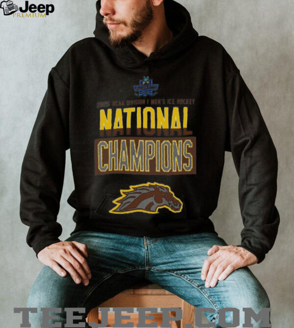 Champion Western Michigan Broncos Gray 2025 NCAA Frozen Four Men’s Ice Hockey National Champions Locker Room T Shirt