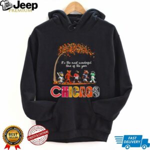 Chicago Sports Teams Mascots & Beatles Abbey Road “It’s The Most Wonderful Time Of The Year” Shirt – Benny the Bull & Iconic Holiday Music Tee