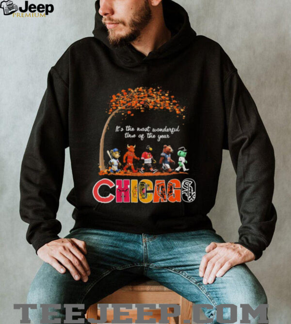 Chicago Sports Teams Mascots & Beatles Abbey Road “It’s The Most Wonderful Time Of The Year” Shirt – Benny the Bull & Iconic Holiday Music Tee