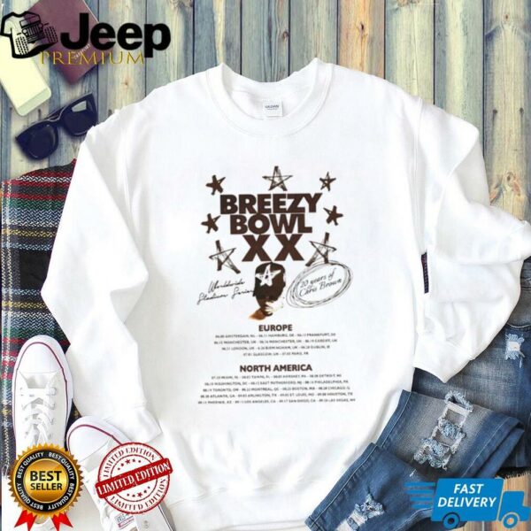 Chris Brown Breezy Bowl XX Tour 2 sided 20 years of Chris Brown Europe North America shirt