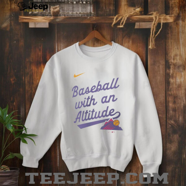 Colorado Rockies baseball with an Altitude 2025 City Connect Team Phrase Legend Performance shirt