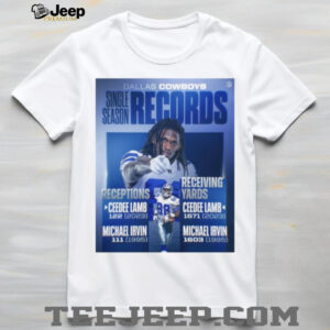 Dallas Cowboys Single Season Records Receptions Ceedee Lamb 122 2023 Michael Irvin 111 1995 Receiving Yards Ceedee Lamb 1671 2023 Michael Irvin 1603 1995 Poster T Shirt3