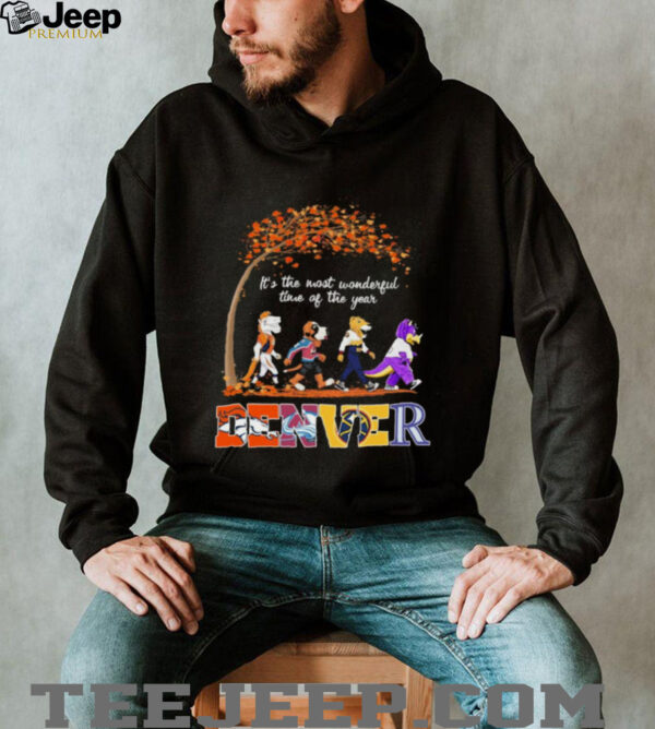 Denver Sports Teams Mascots & Beatles Abbey Road “It’s The Most Wonderful Time Of The Year” Shirt – Mile High Mascots & Classic Holiday Music