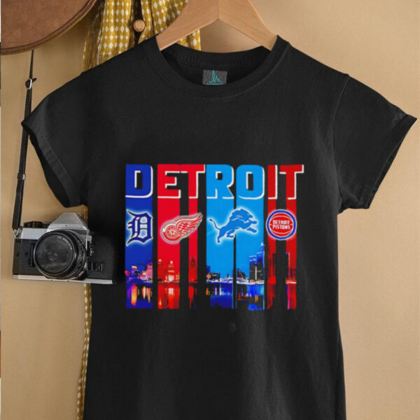 Detroit Tigers x Detroit Red Wings x Detroit Lions x Detroit Pistons night city shirt