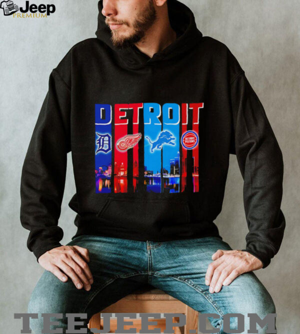 Detroit Tigers x Detroit Red Wings x Detroit Lions x Detroit Pistons night city shirt