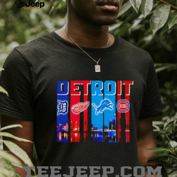 Detroit Tigers x Detroit Red Wings x Detroit Lions x Detroit Pistons night city shirt